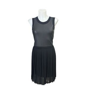 BCBG MaxAzria Black Faux Leather Pleated "Cleo" Dress Fit & Flare Size XS‎